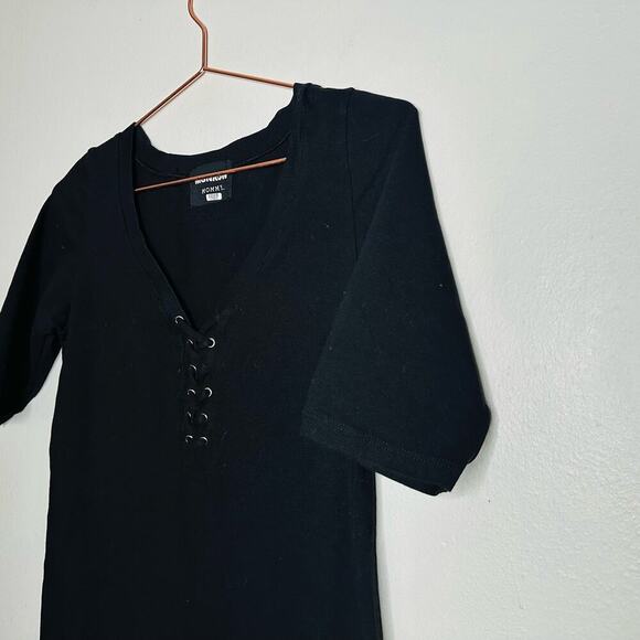 MONROW MOMMY Women's Black Lace Up Front T-Shirt Dress Size Maternity Medium - Picture 3 of 9